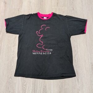 Vintage 90s Velva Sheen Mickey Mouse Minnesota T-Shirt Adult XL Black Pink USA